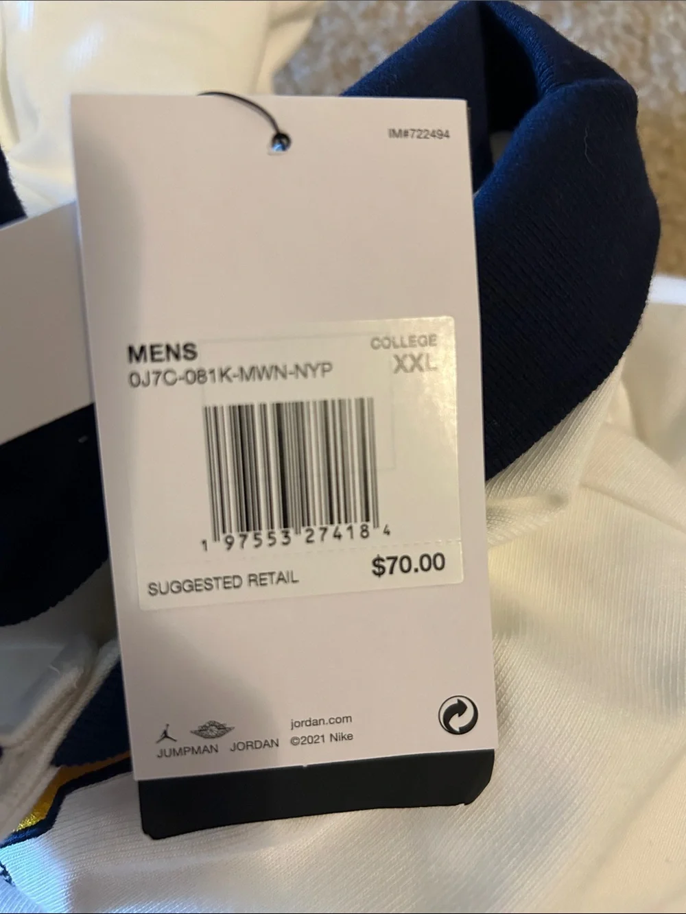 Michigan Jordan Men’s White Polo with Navy Collar